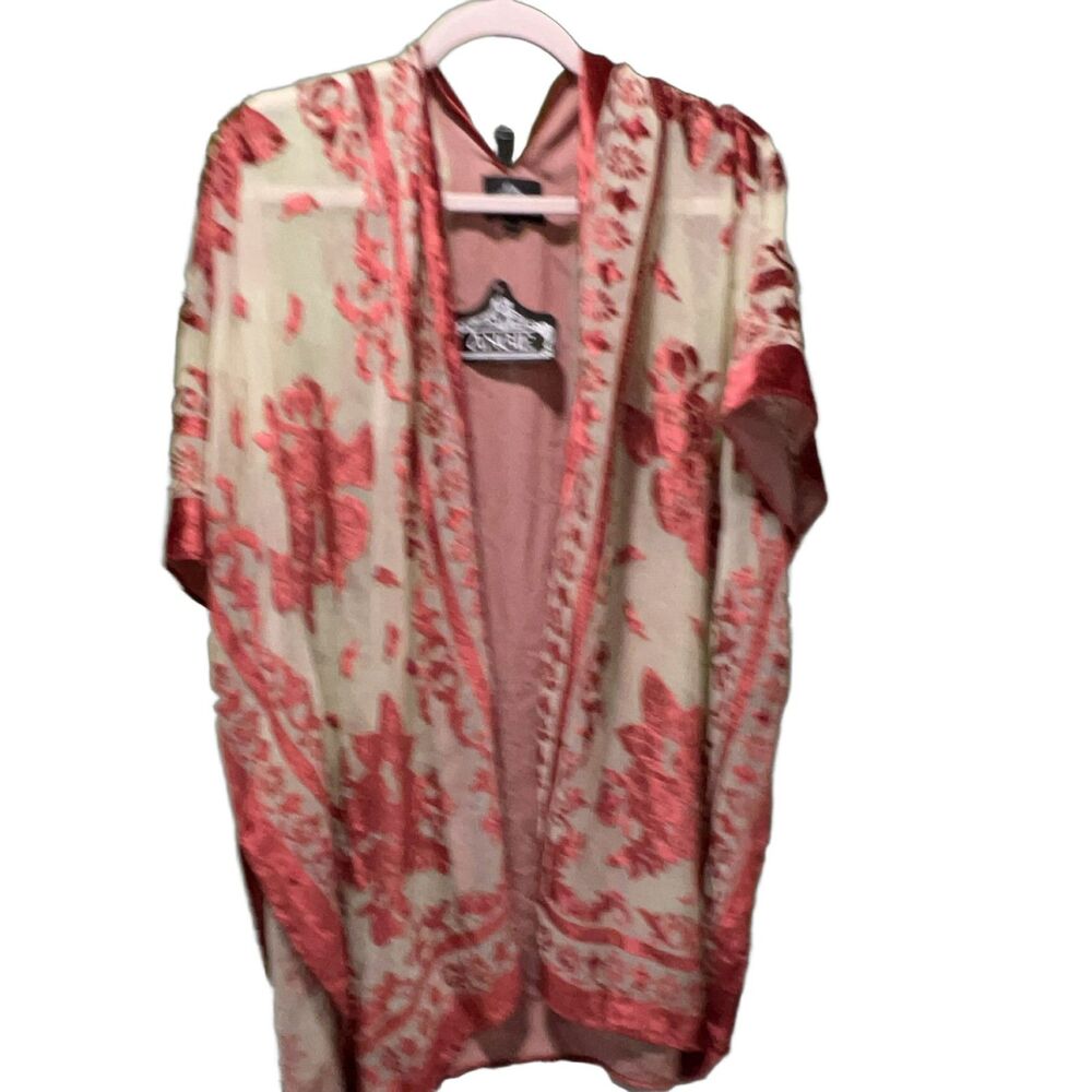 ANGIE Women's Floral Velvet Kimono One Size V-Neck Embroidered Bohemian Sheer